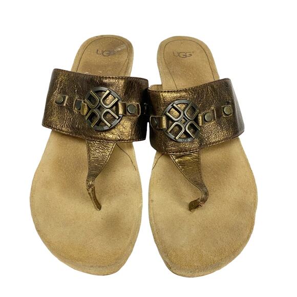Ugg Briella Womens Size 10 Bronze Thong Wedge Cork Sandals - Picture 5 of 7